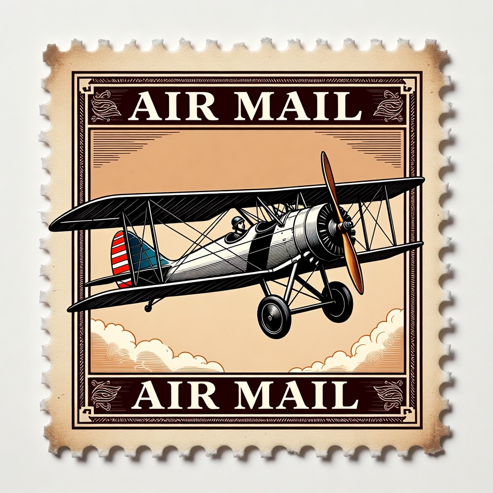 Vintage Air Mail Biplane Stamp Vintage Air Mail Biplane Stamp
