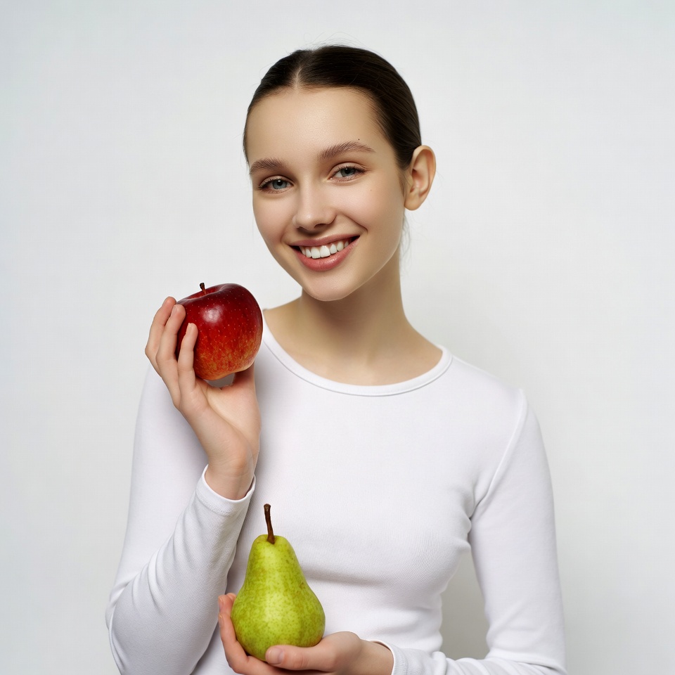 Girl holding apple and pear Girl holding apple and pear