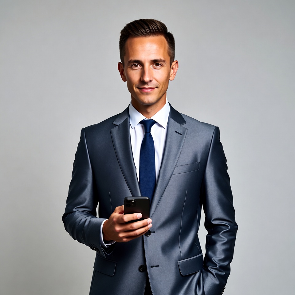 Man in suit holding smartphone Man in suit holding smartphone