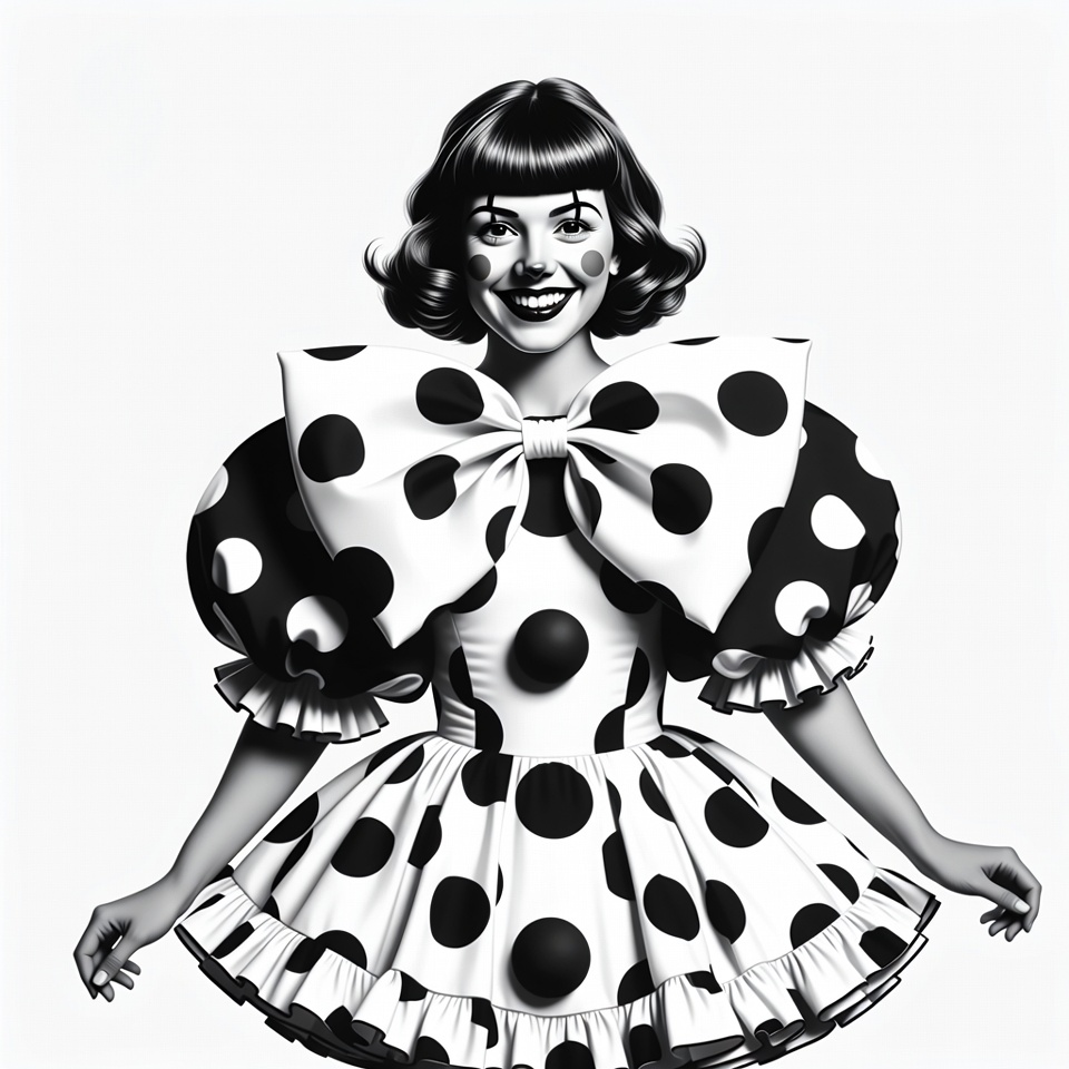 Smiling Woman in Polka Dot Clown Costume Smiling Woman in Polka Dot Clown Costume