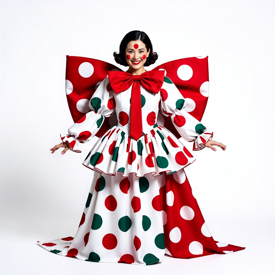 Woman in red polka dot bow dress Woman in red polka dot bow dress