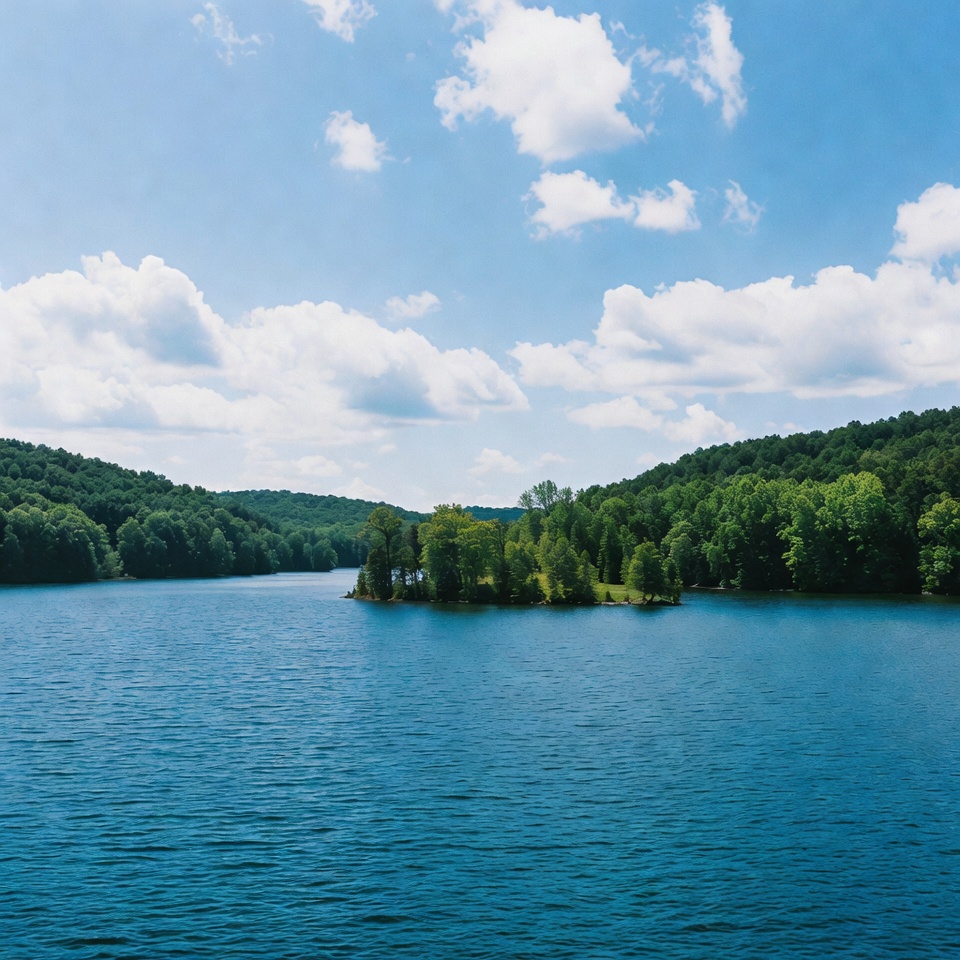Small Island in Calm Blue Lake Small Island in Calm Blue Lake