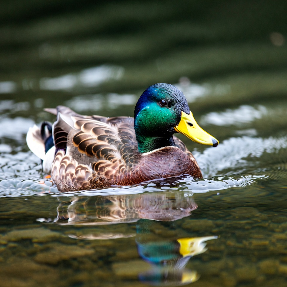 Mallard duck swimming in water Mallard duck swimming in water