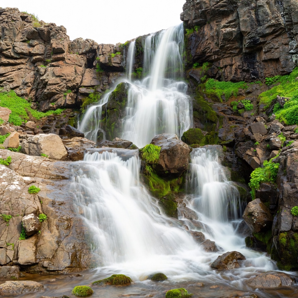 Waterfall cascading over mossy rocks Waterfall cascading over mossy rocks