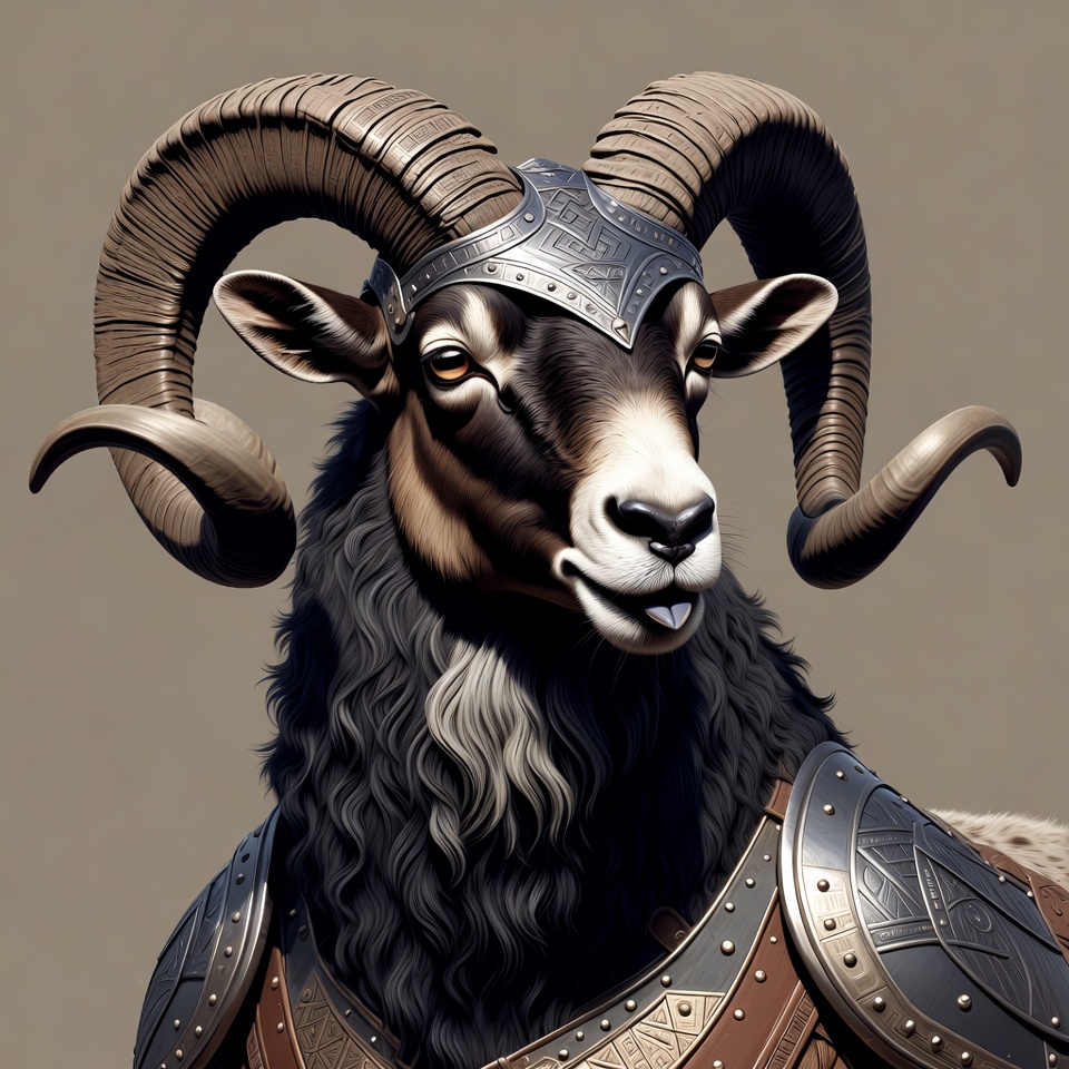 Armored Ram with Horns and Helmet Armored Ram with Horns and Helmet