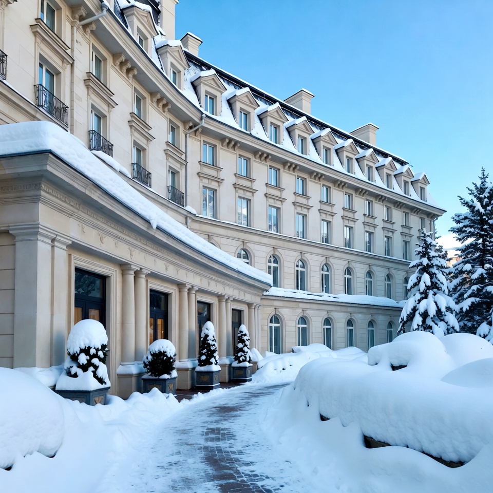 Snowy Luxury Hotel Exterior Snowy Luxury Hotel Exterior
