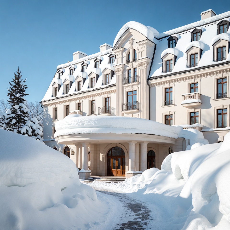 Snowy Luxury Hotel Entrance Snowy Luxury Hotel Entrance