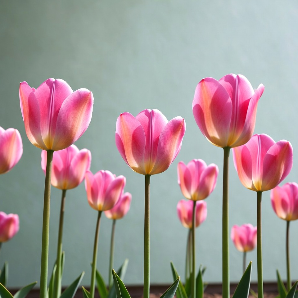 Pink Tulips on Green Background Pink Tulips on Green Background