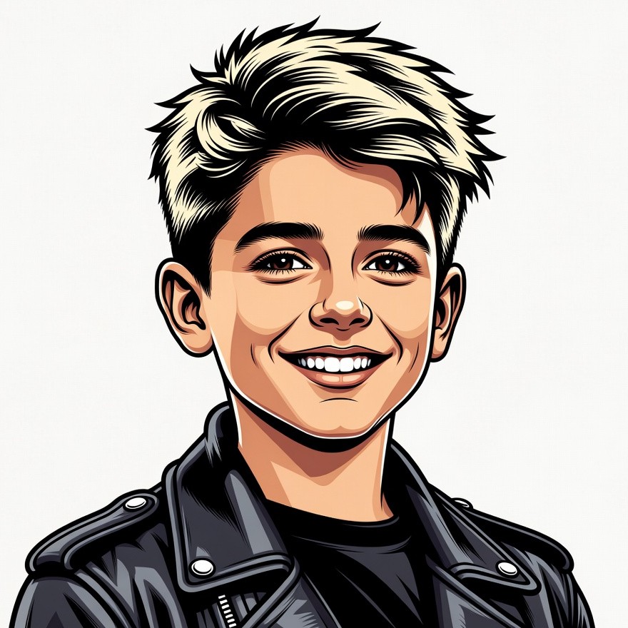 Smiling boy in leather jacket Smiling boy in leather jacket