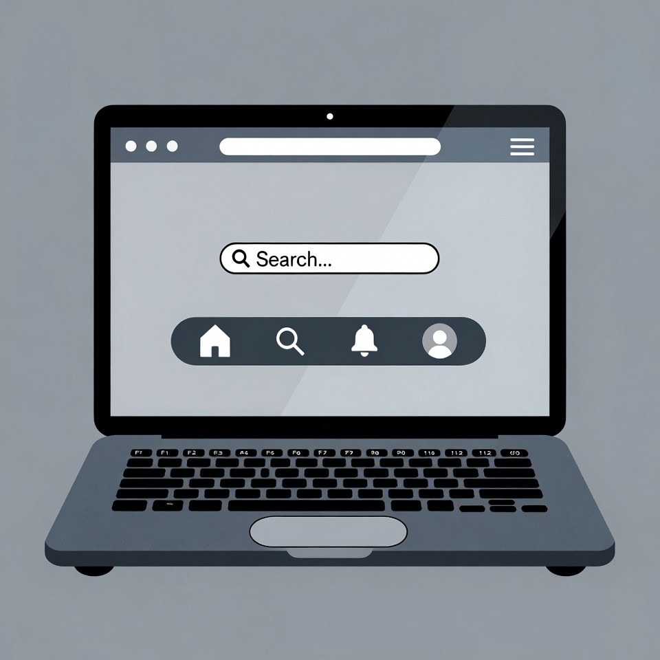 Laptop with search bar interface Laptop with search bar interface