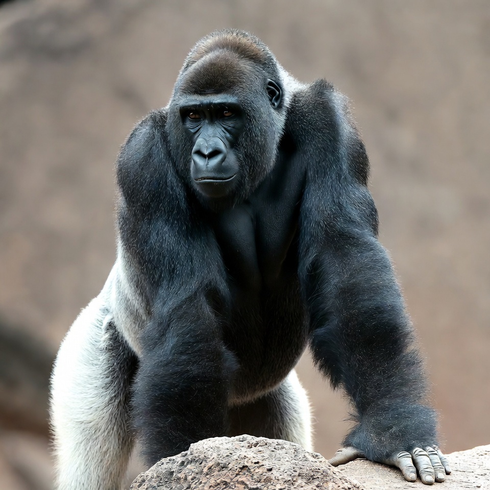 Silverback Gorilla on Rock Silverback Gorilla on Rock