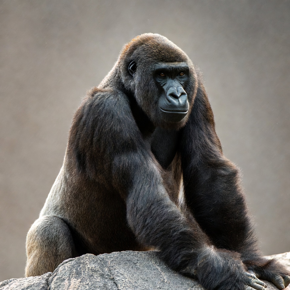 Gorilla sitting on rock Gorilla sitting on rock