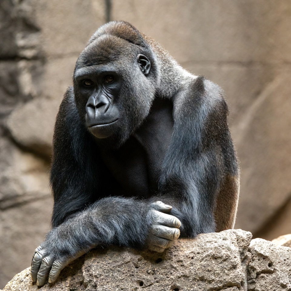 Silverback Gorilla Leaning on Rock Silverback Gorilla Leaning on Rock