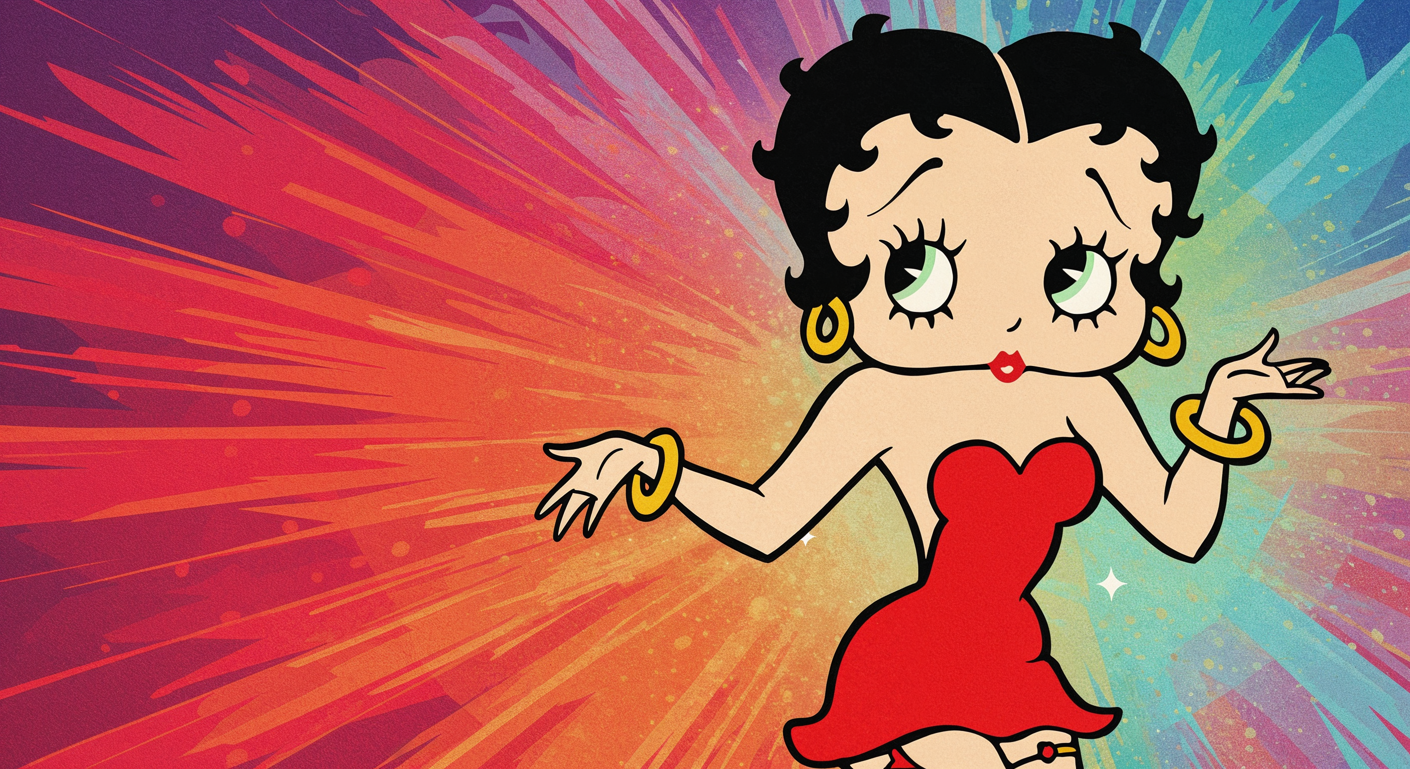 Betty Boop in red dress with rainbow burst Betty Boop in red dress with rainbow burst