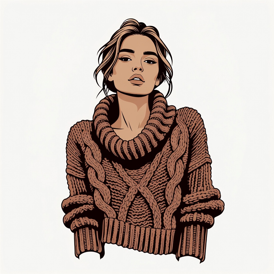 Woman in chunky knit turtleneck sweater Woman in chunky knit turtleneck sweater