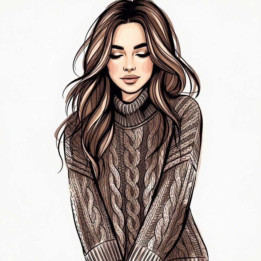 Woman in Cable Knit Sweater Illustration Woman in Cable Knit Sweater Illustration