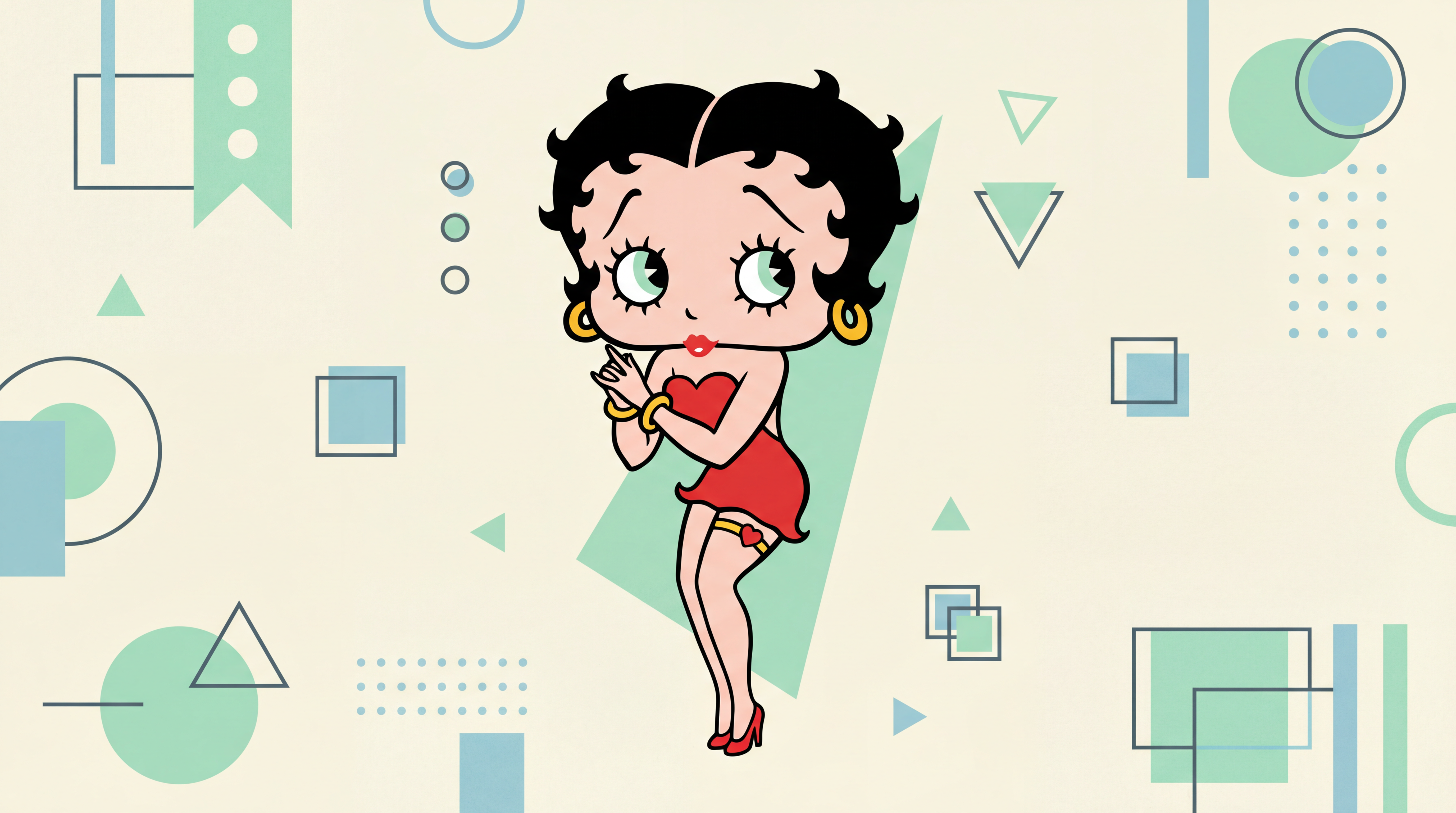 Betty Boop in red dress with geometric background Betty Boop in red dress with geometric background