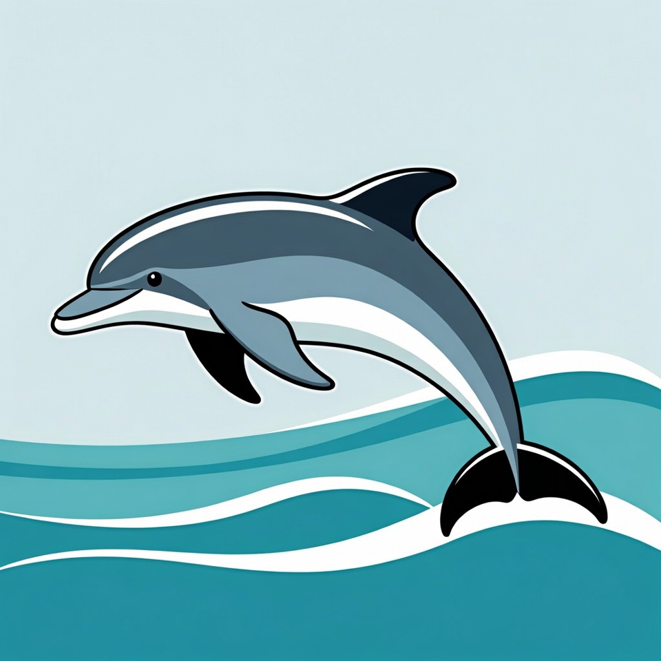 Cartoon Dolphin Jumping from Waves Cartoon Dolphin Jumping from Waves
