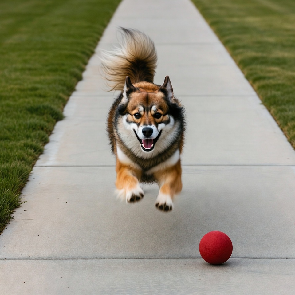 Dog jumping for red ball Dog jumping for red ball