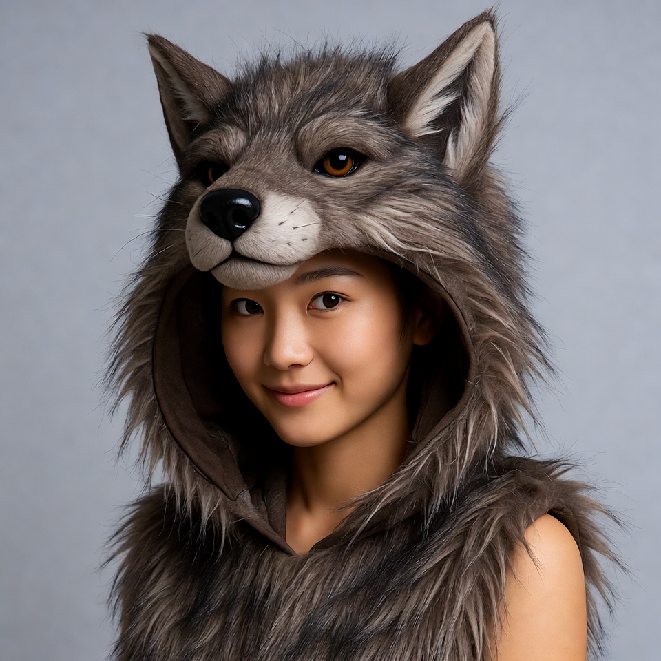 Asian girl in wolf hoodie Asian girl in wolf hoodie
