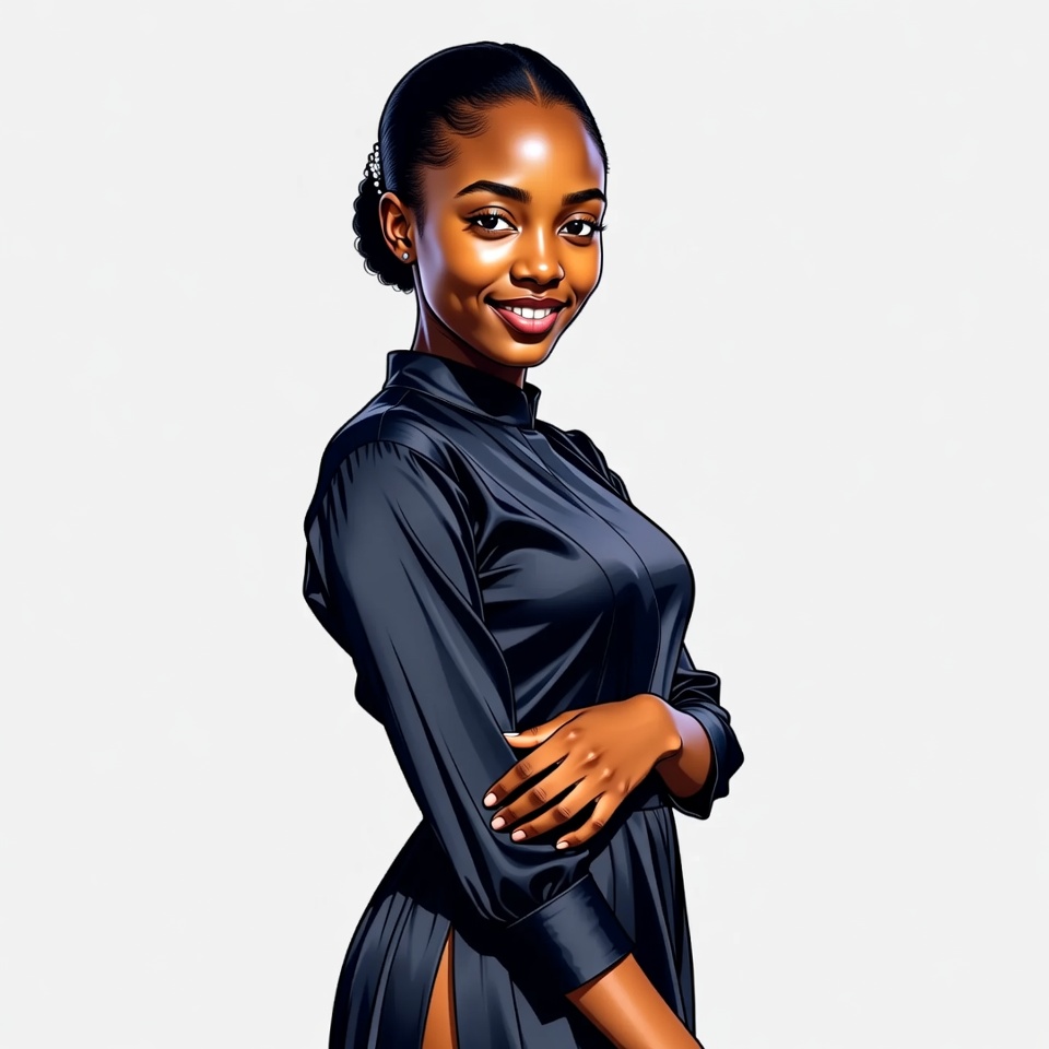 African woman in black dress smiling African woman in black dress smiling