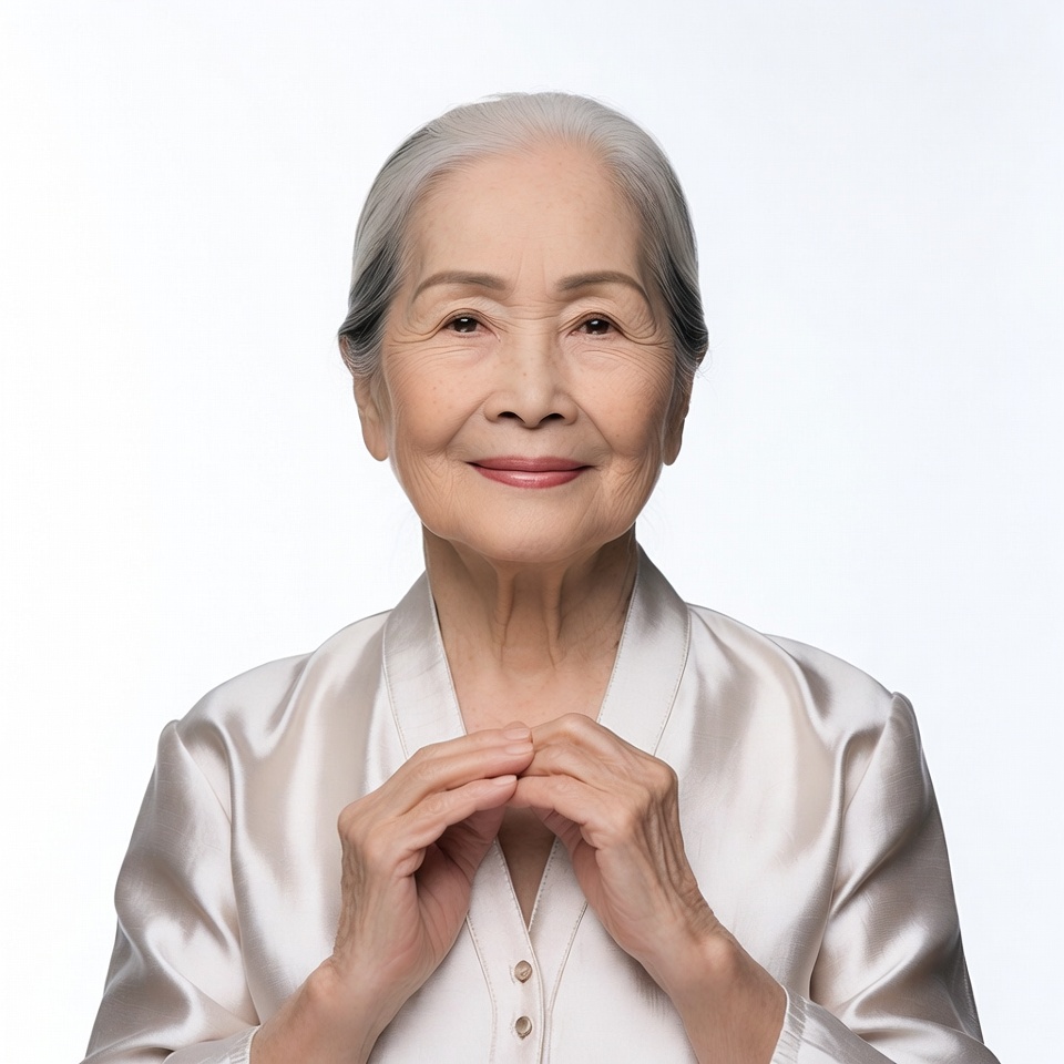 Elderly Asian woman hands clasped Elderly Asian woman hands clasped