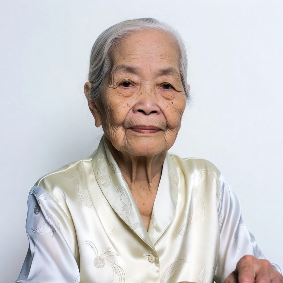 Elderly Asian woman in silk blouse Elderly Asian woman in silk blouse