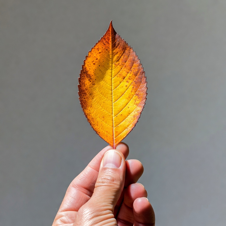Hand holding autumn orange leaf Hand holding autumn orange leaf