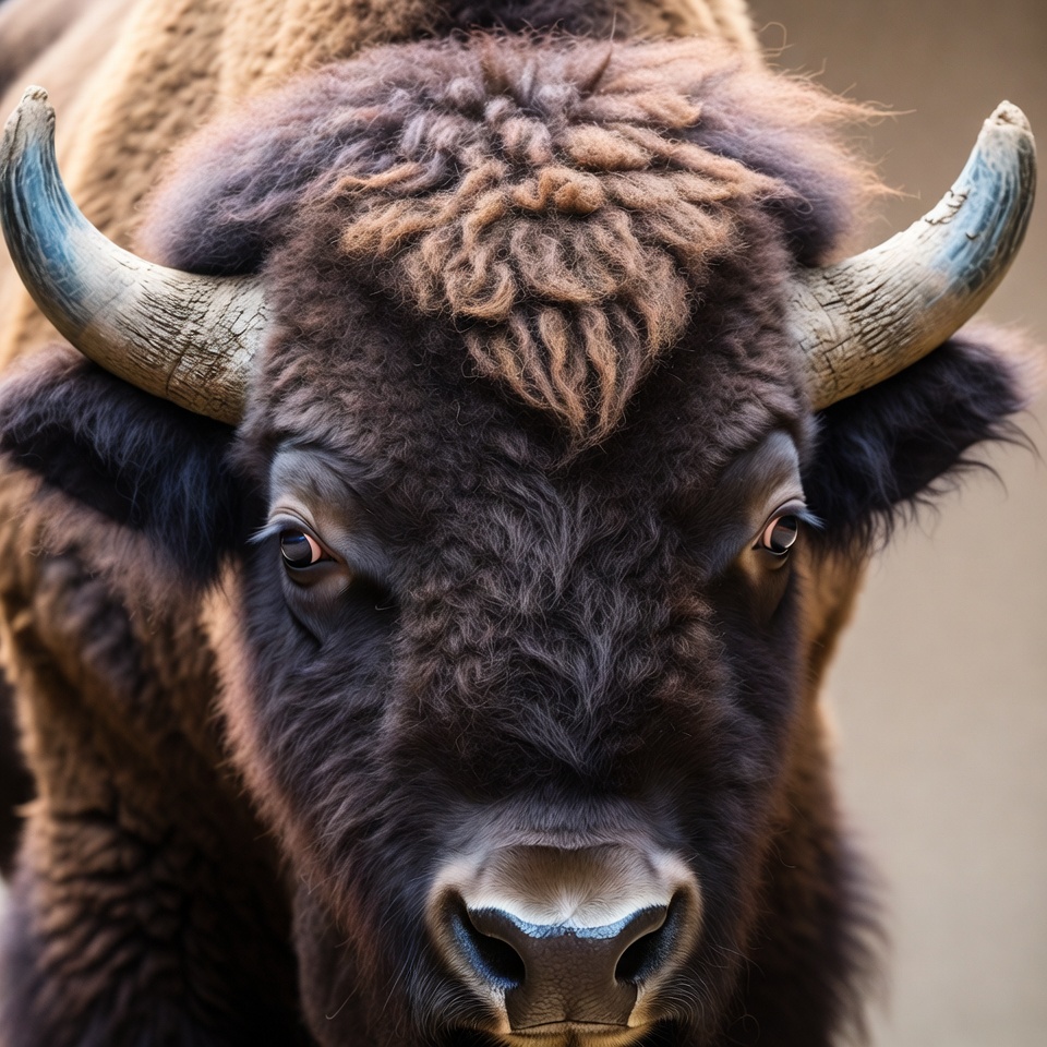 Close-up bison head with horns Close-up bison head with horns
