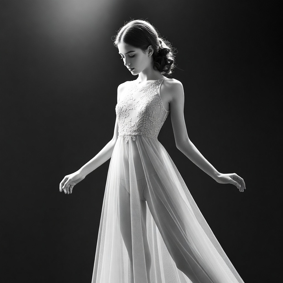 Woman in lace gown posing gracefully Woman in lace gown posing gracefully