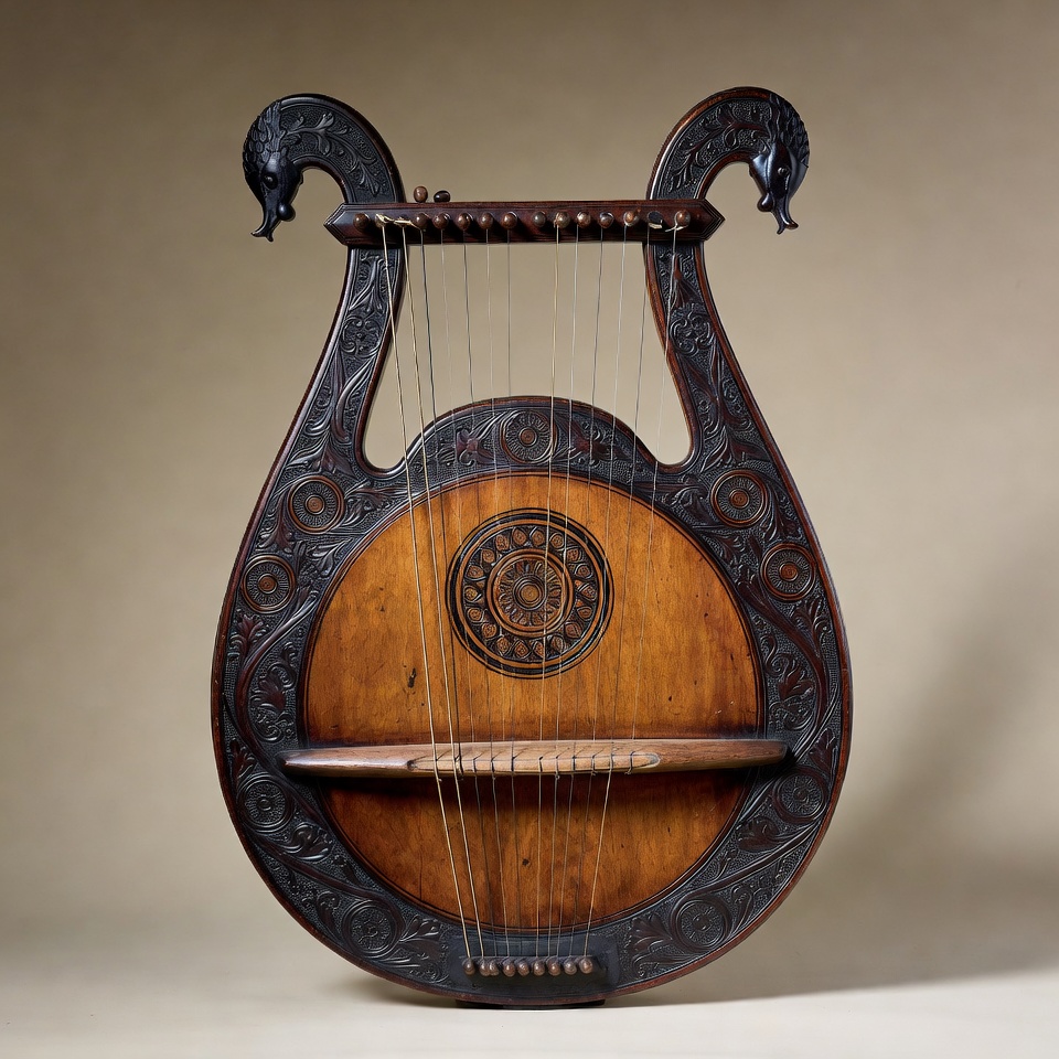 Ornate carved wooden lyre Ornate carved wooden lyre