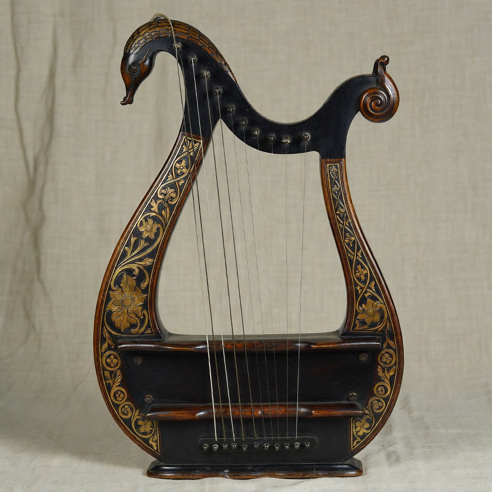 Ornate Black Wooden Harp Ornate Black Wooden Harp