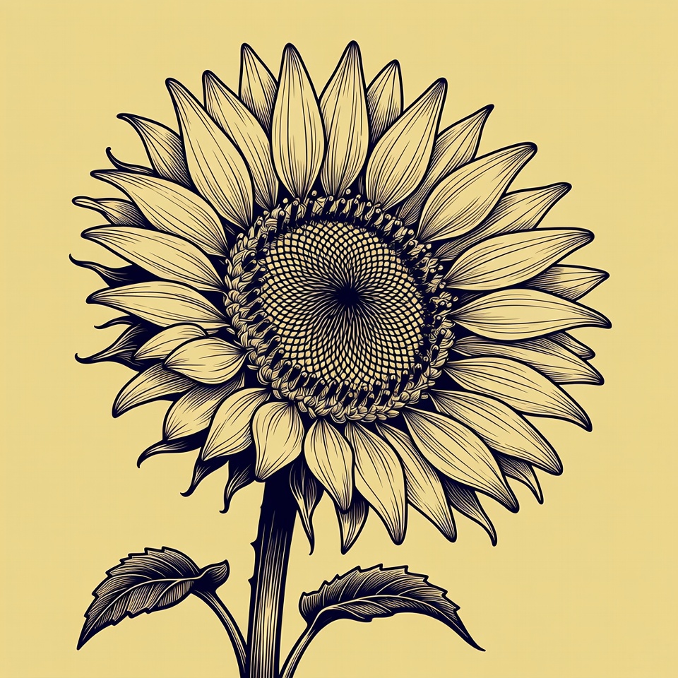 Black and White Sunflower Illustration Black and White Sunflower Illustration
