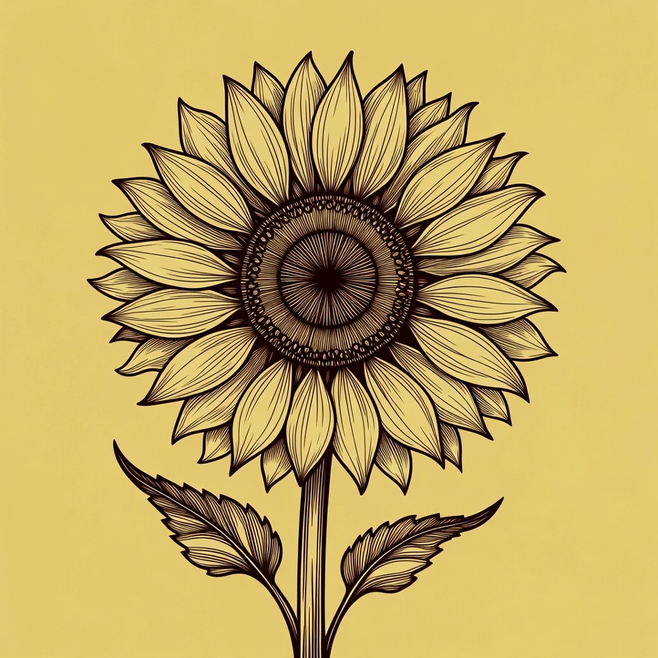 Sunflower illustration on yellow background Sunflower illustration on yellow background