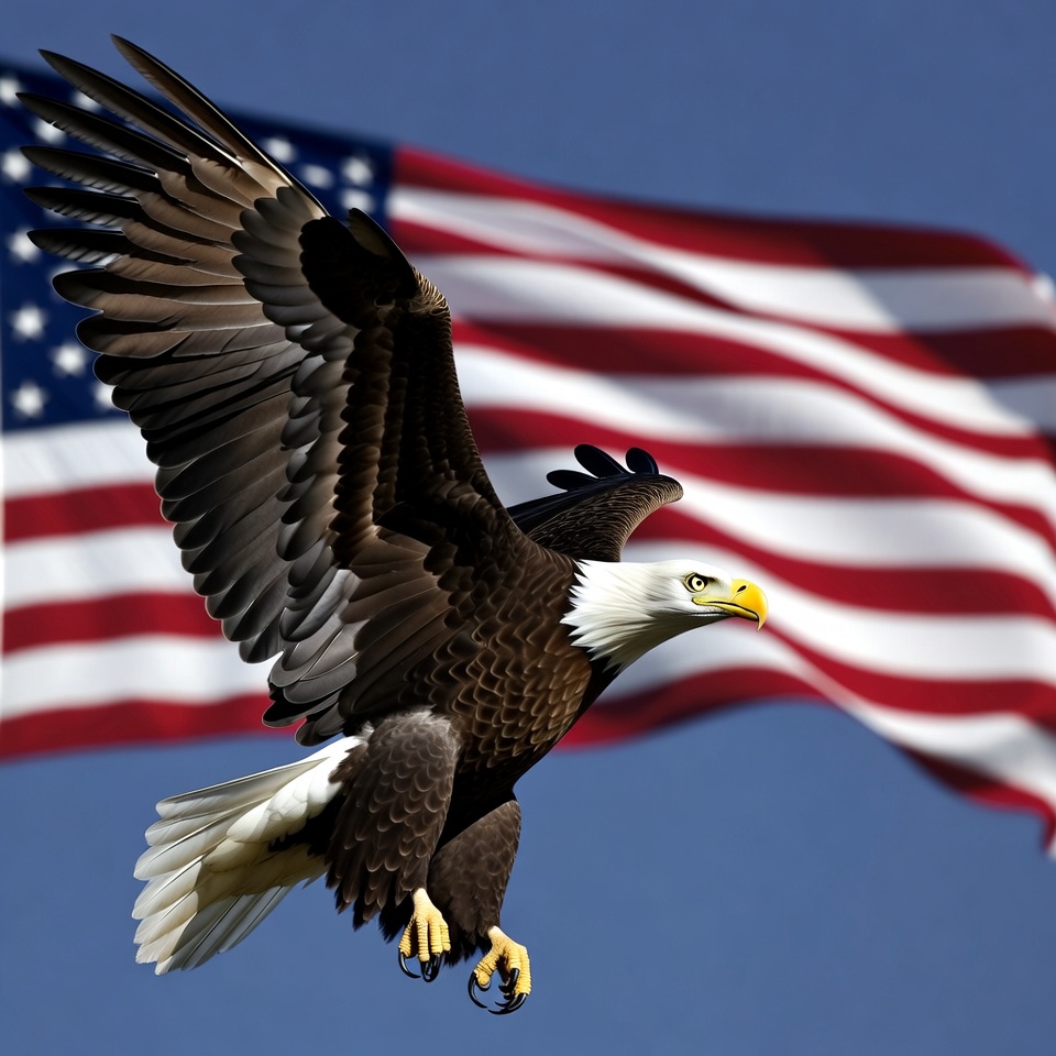 Bald Eagle Flying Over American Flag Bald Eagle Flying Over American Flag