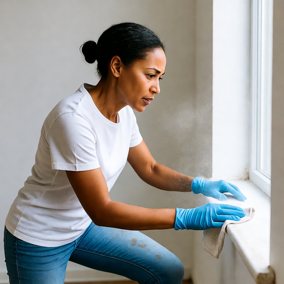 African-American woman cleaning window African-American woman cleaning window