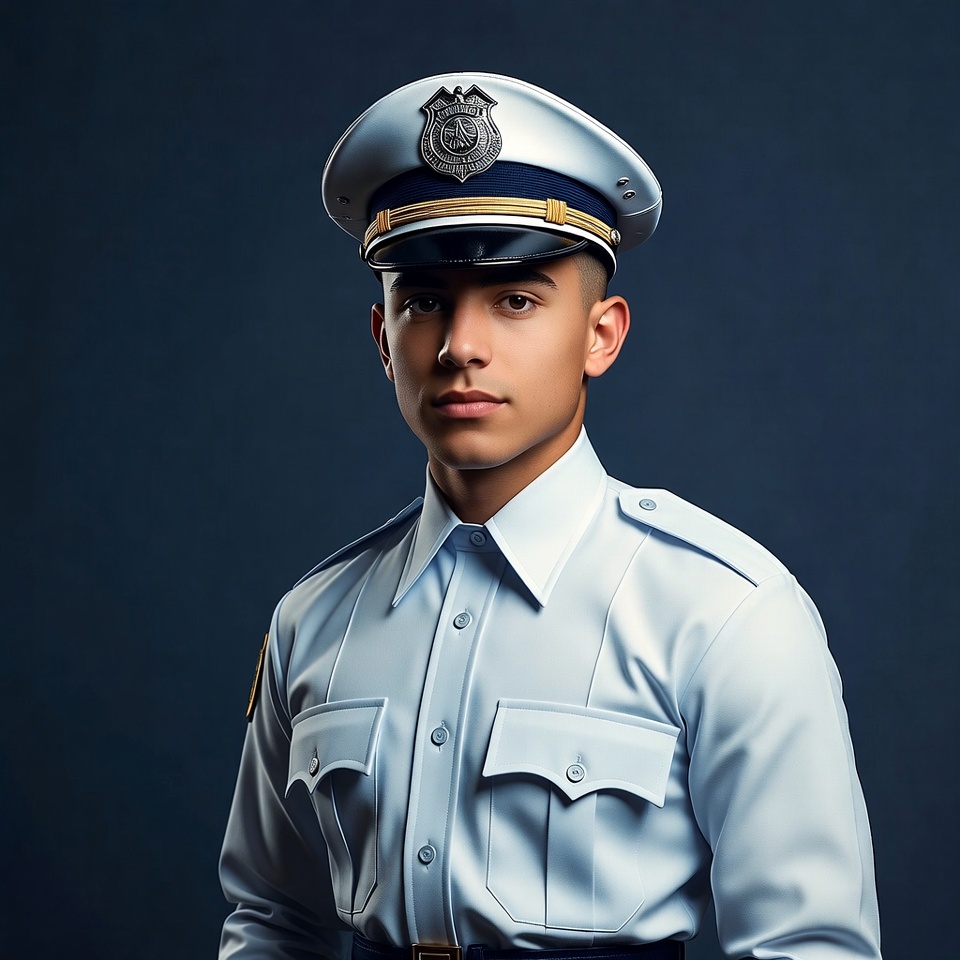 Latino man in police uniform Latino man in police uniform