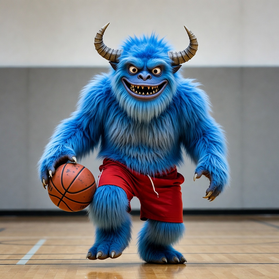 Blue furry monster holding basketball Blue furry monster holding basketball