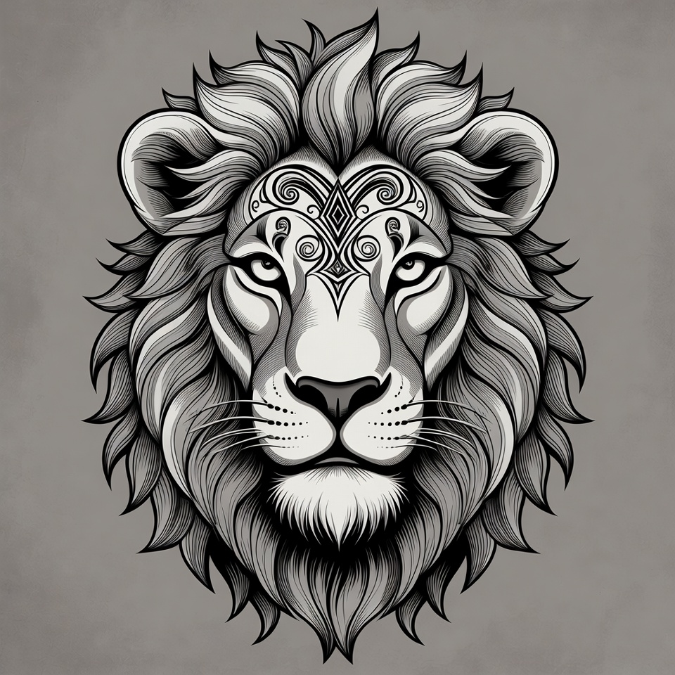 Lion head with tribal patterns Lion head with tribal patterns