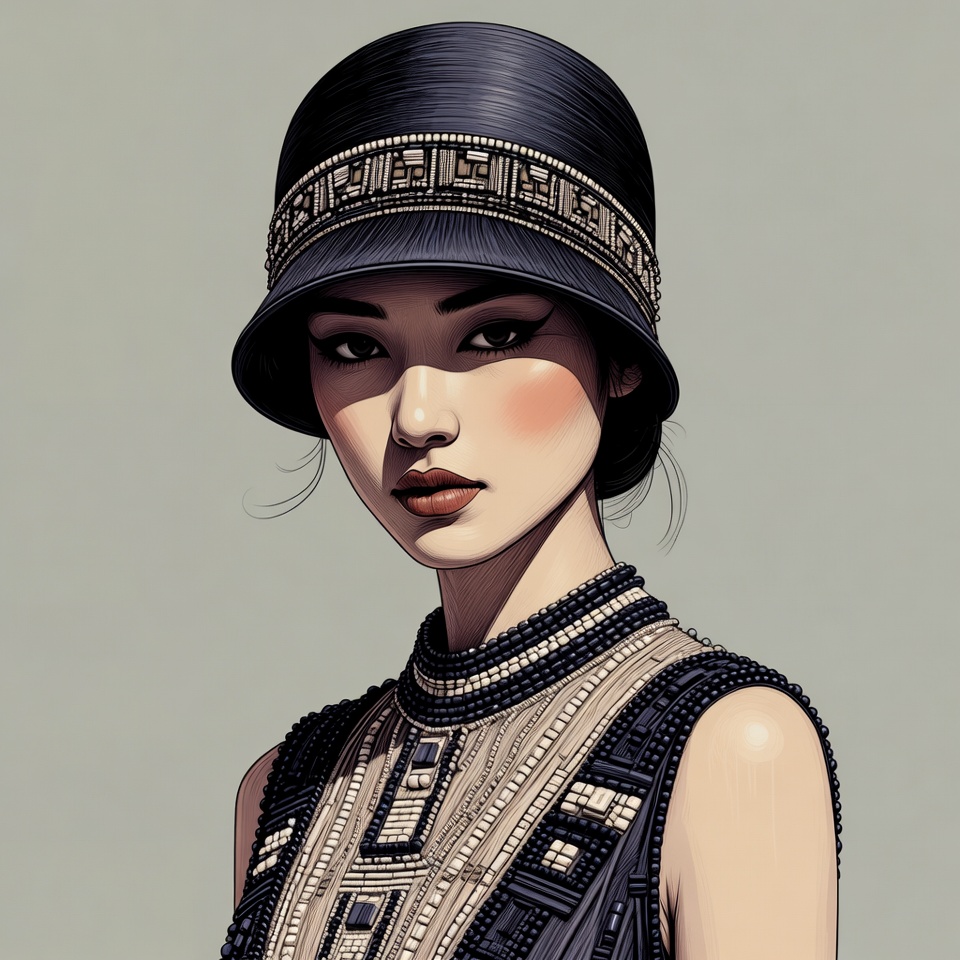 Asian woman in 1920s cloche hat Asian woman in 1920s cloche hat