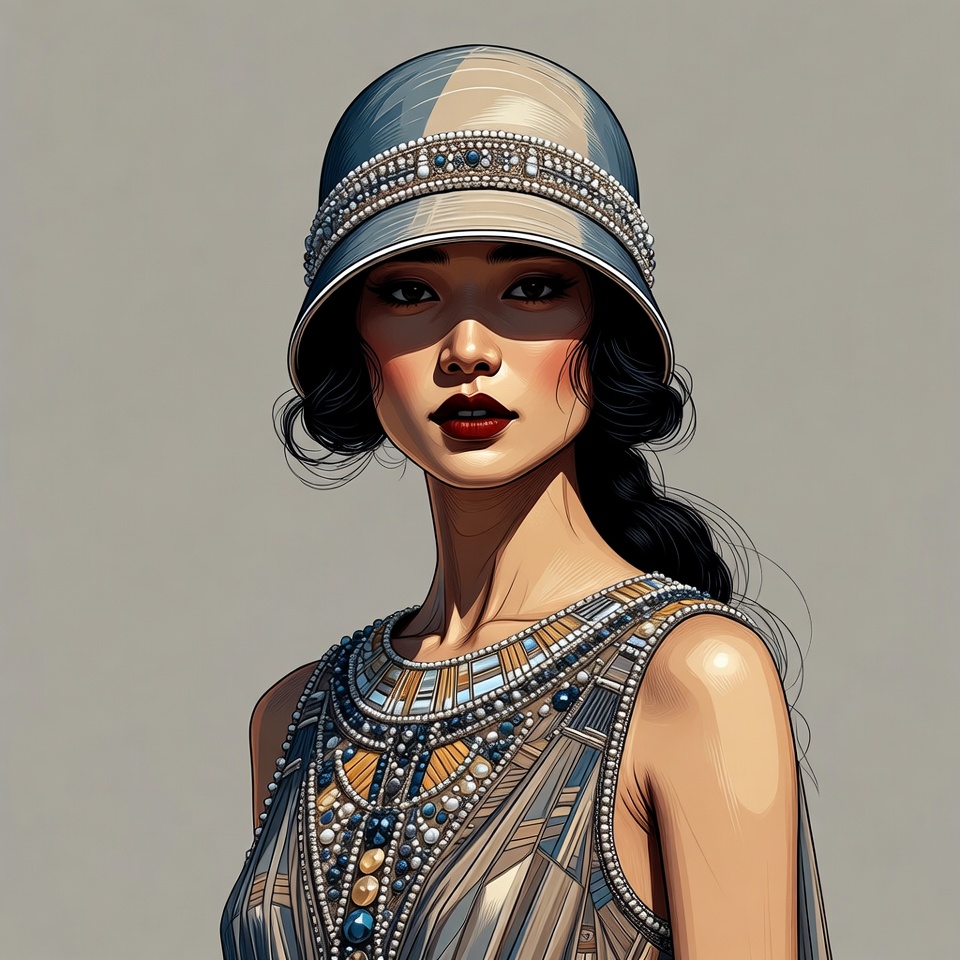 Asian woman in 1920s cloche hat Asian woman in 1920s cloche hat