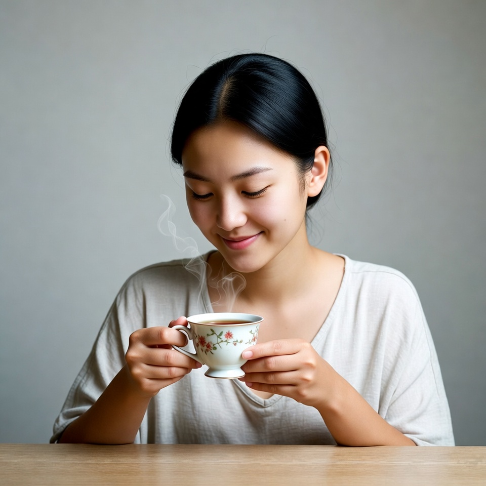 Asian woman sipping tea Asian woman sipping tea