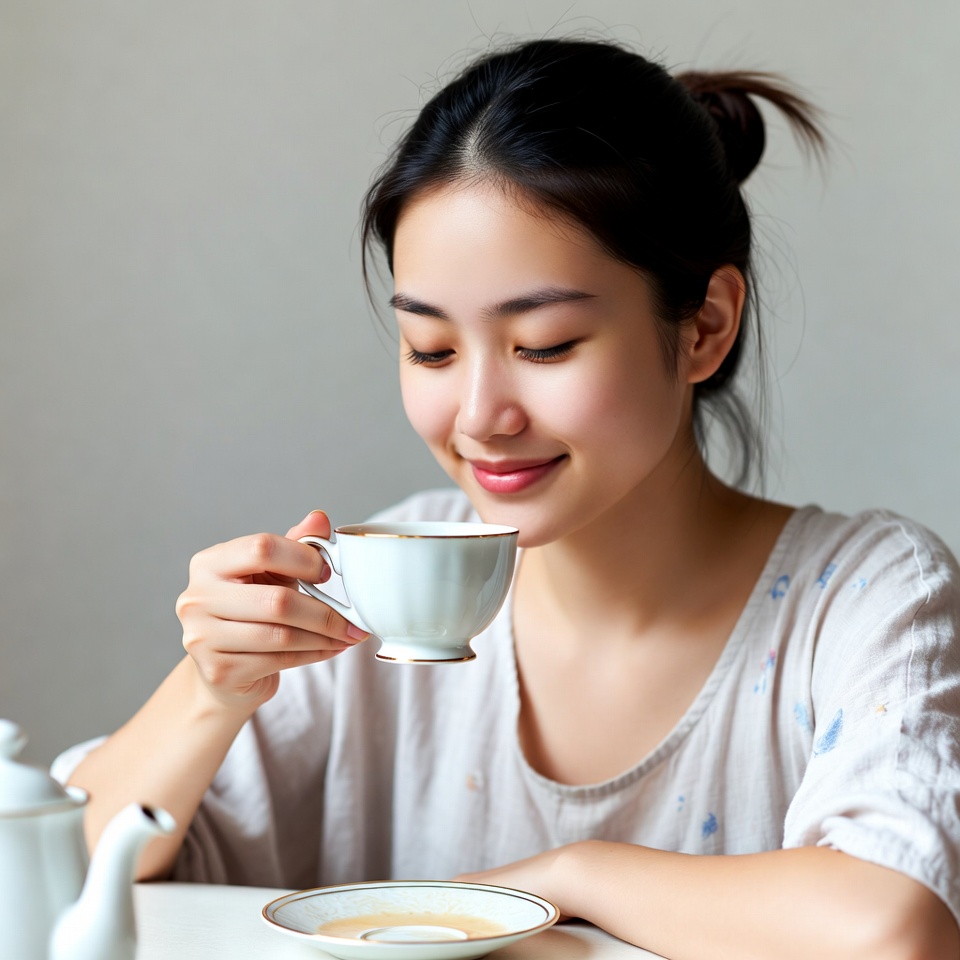 Asian woman drinking tea Asian woman drinking tea