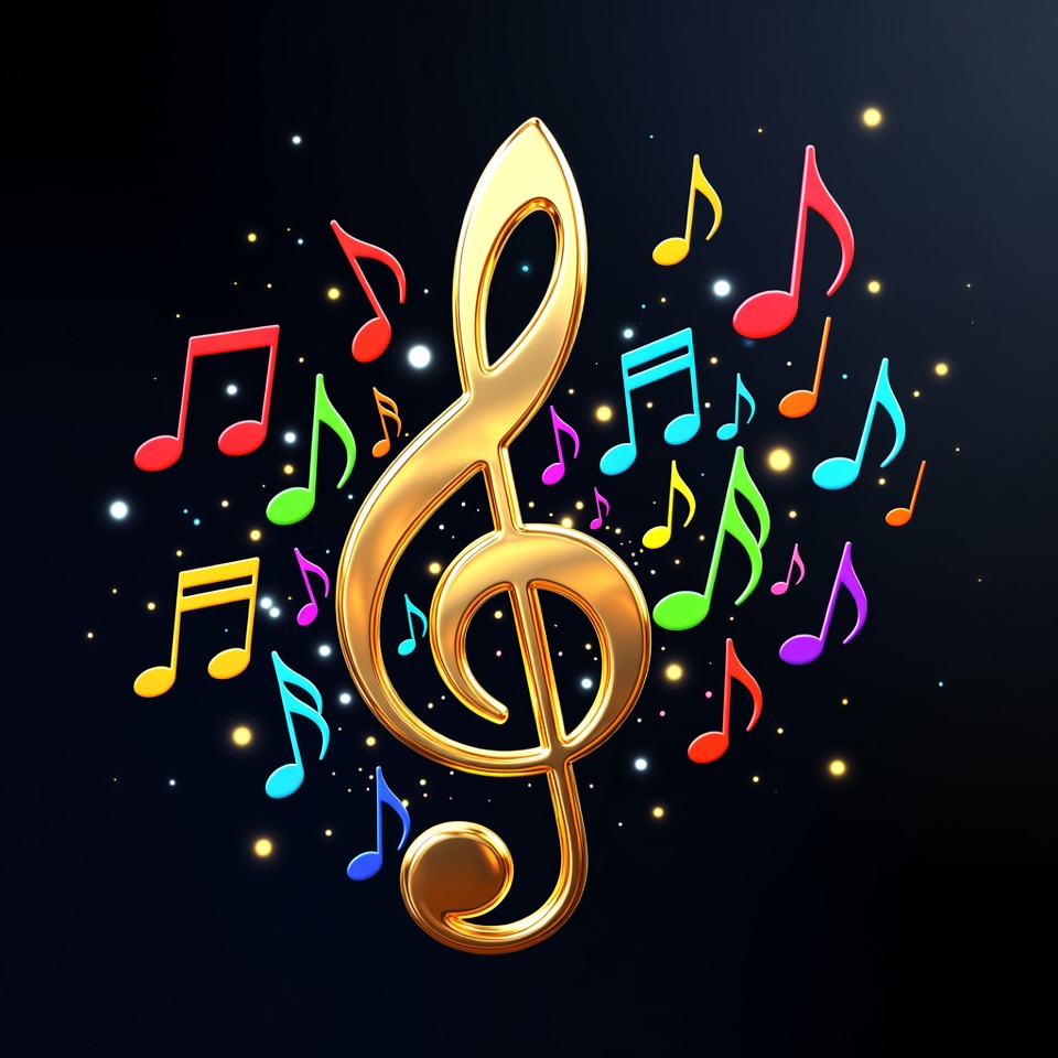 Golden Treble Clef with Colorful Notes Golden Treble Clef with Colorful Notes
