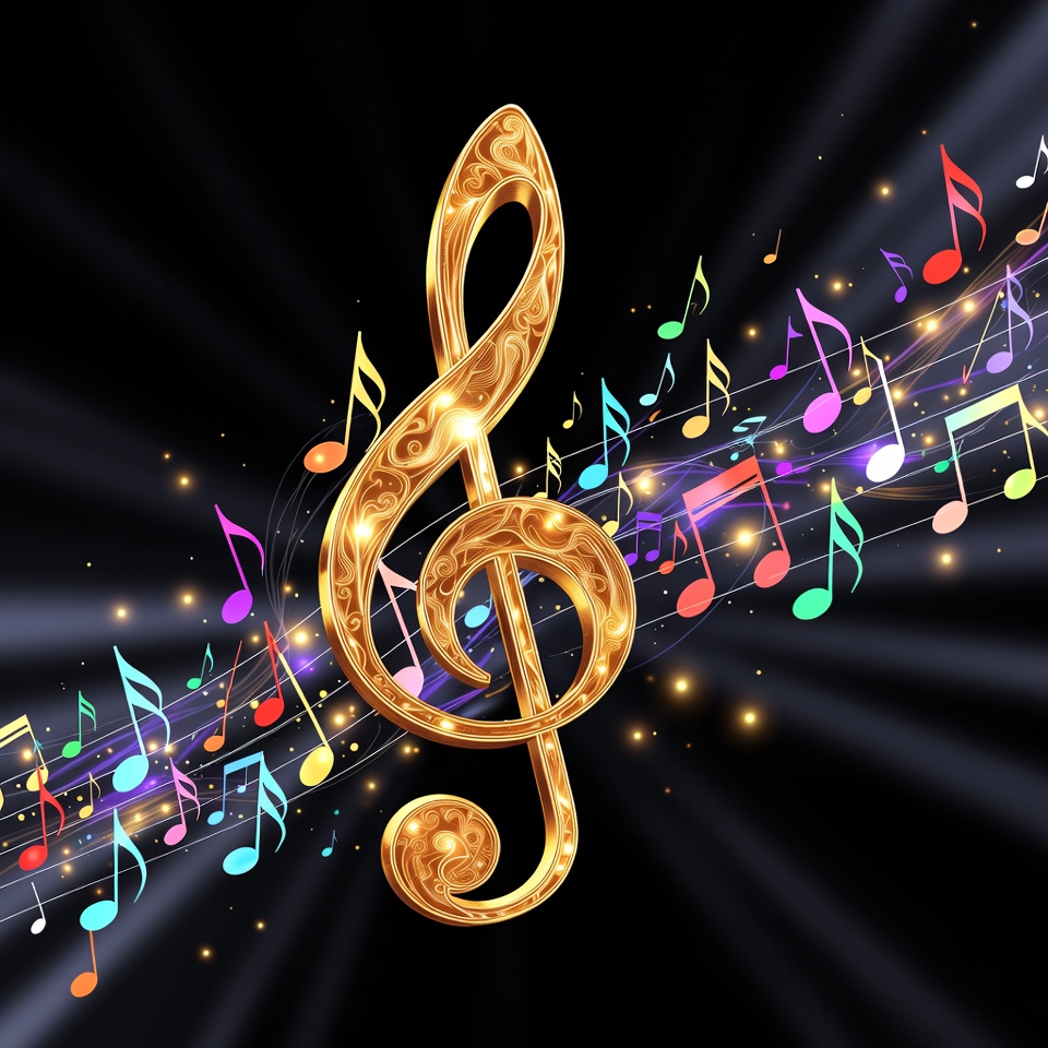 Golden Treble Clef with Colorful Notes Golden Treble Clef with Colorful Notes