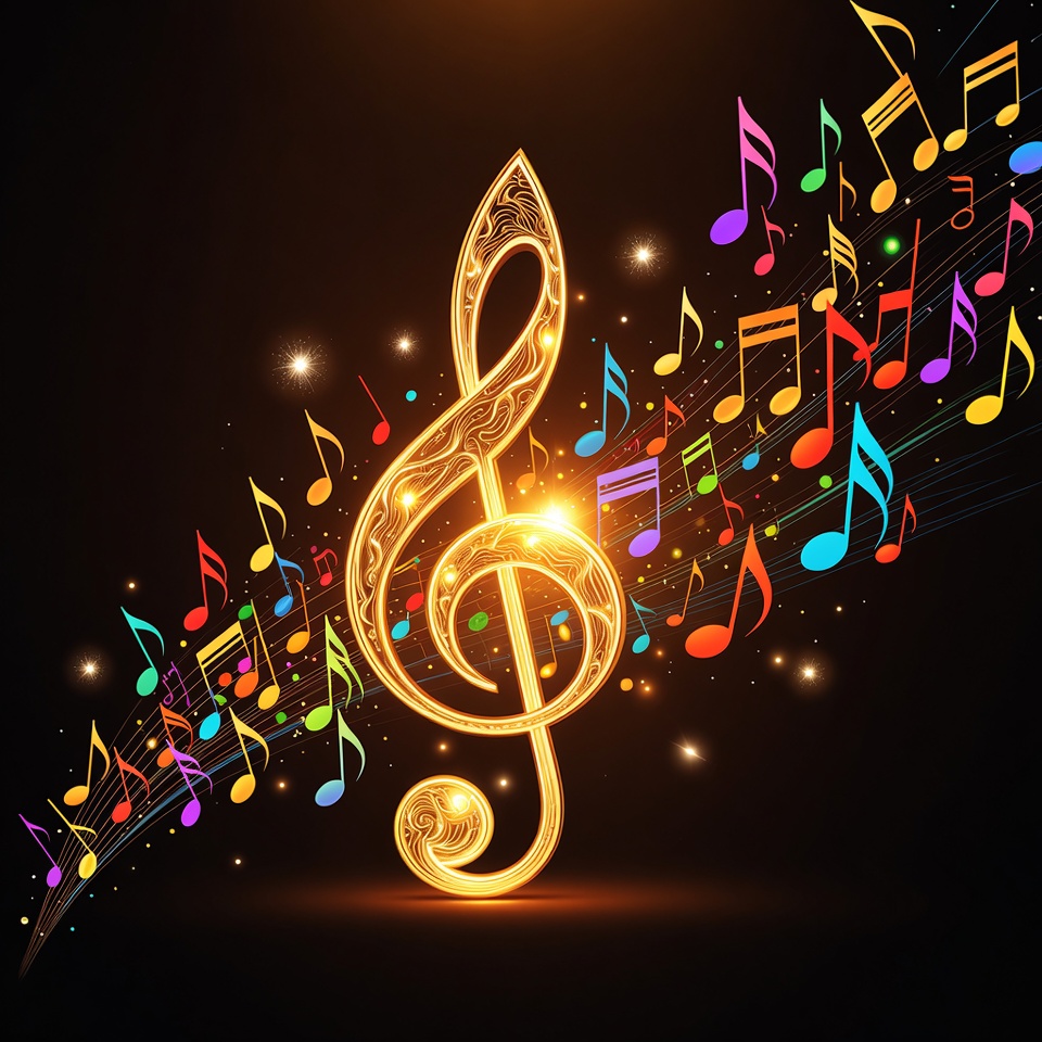 Golden Treble Clef with Colorful Notes Golden Treble Clef with Colorful Notes
