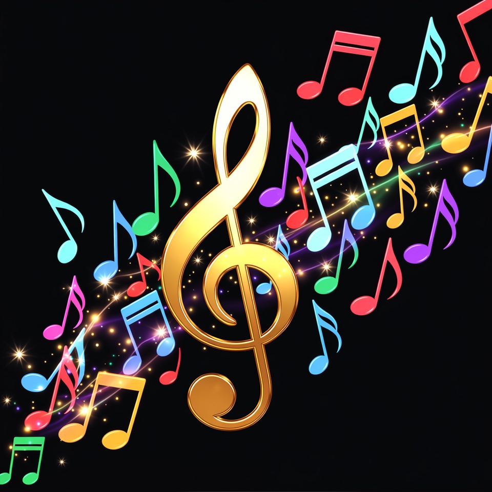 Golden Treble Clef with Colorful Music Notes Golden Treble Clef with Colorful Music Notes