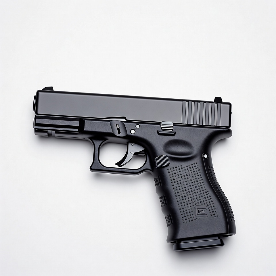 Black Glock Pistol on White Background Black Glock Pistol on White Background