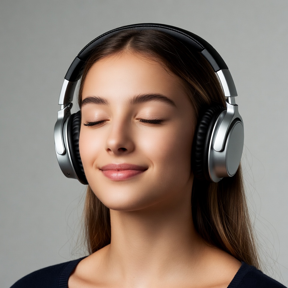 Young woman wearing headphones Young woman wearing headphones