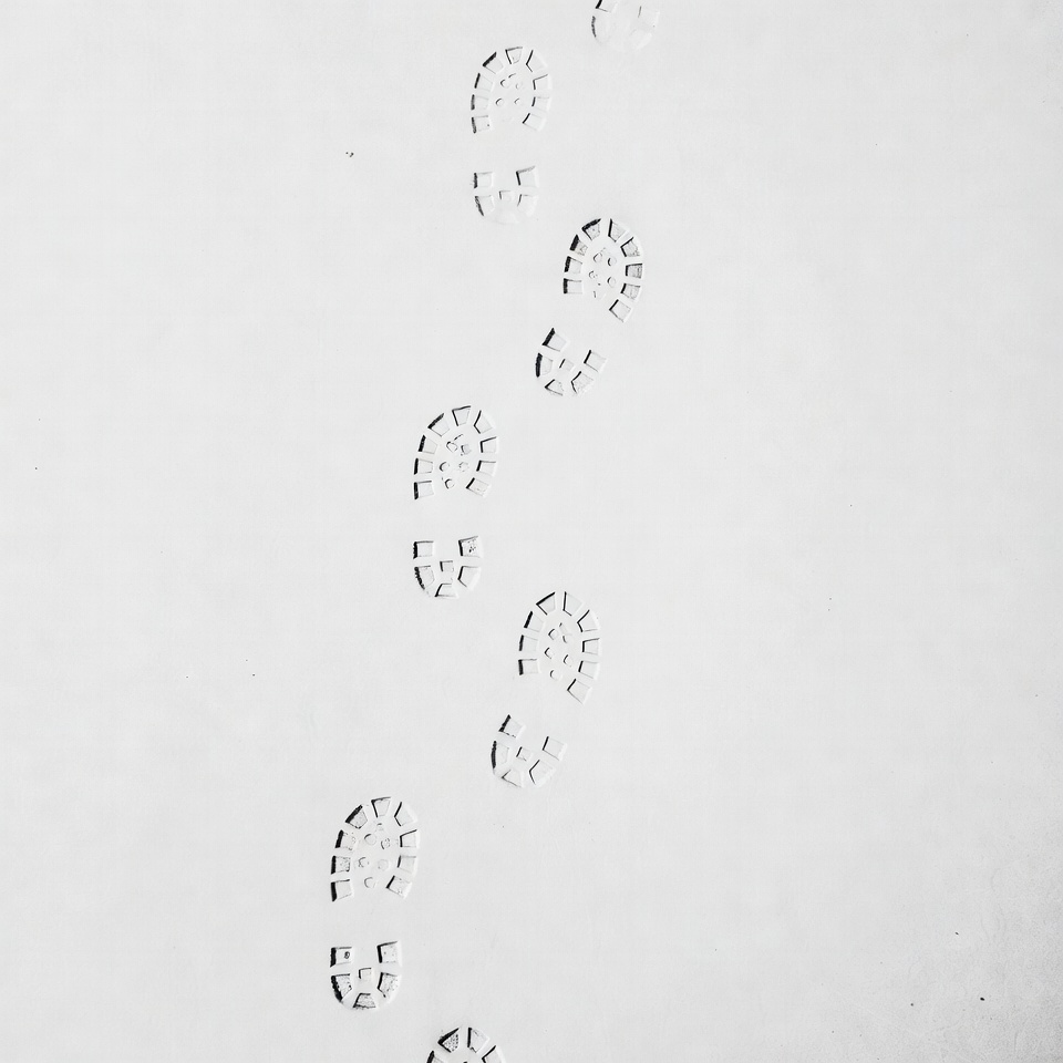 Footprint trail on white background Footprint trail on white background